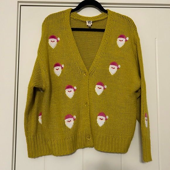 Chartreuse Santa cardigan size small - Picture 4 of 9